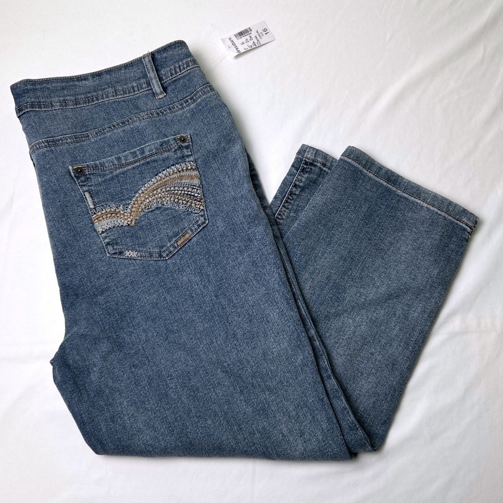 Roz & Ali Womens Embellished Back Pocket Capri Jeans Size 16 Blue Denim NEW